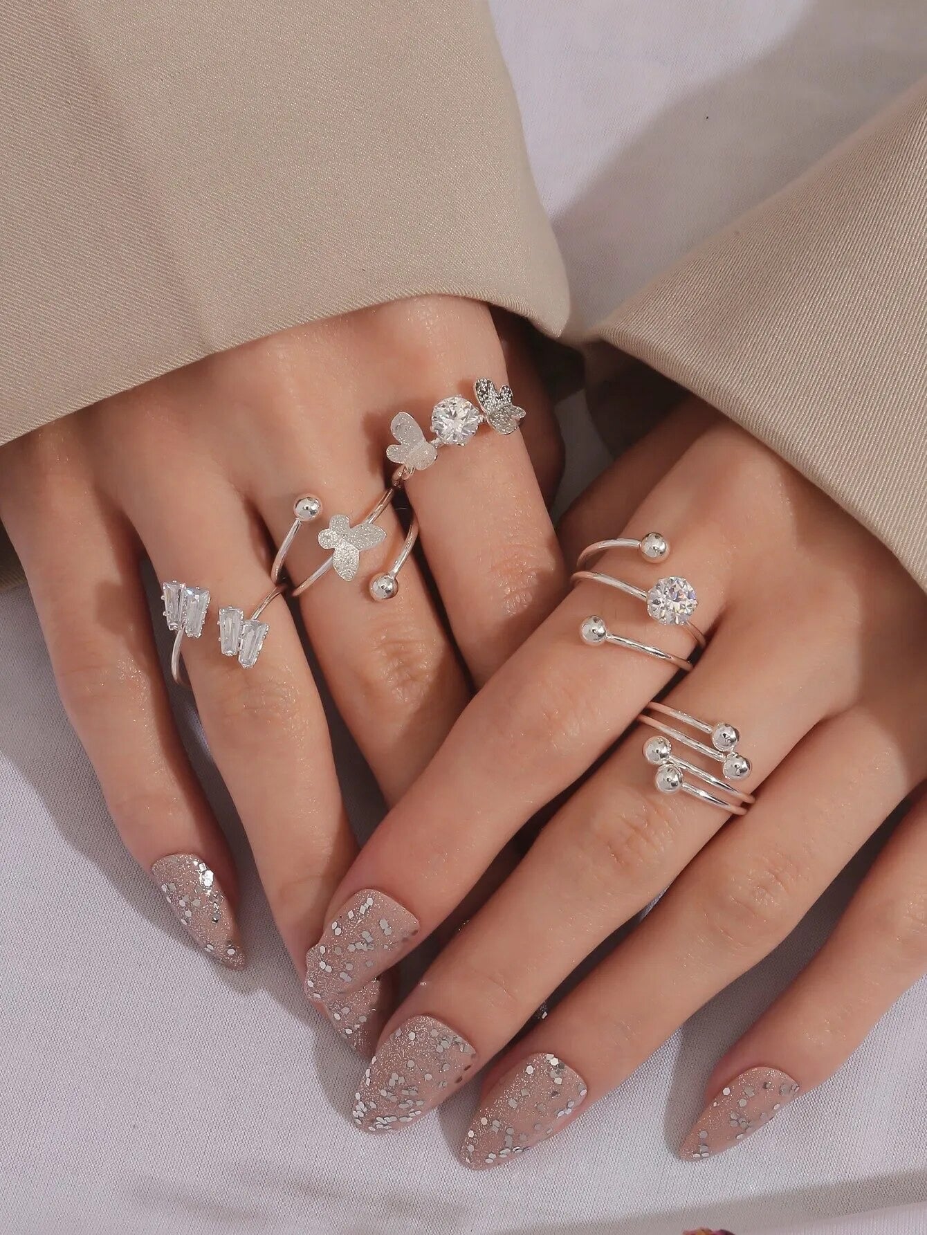 Crystal Butterfly Ring Set