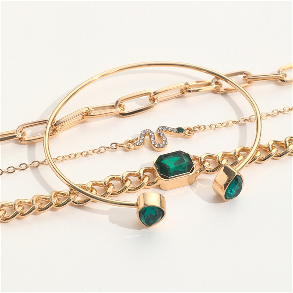 Vintage Emerald Crystal Bracelet Set