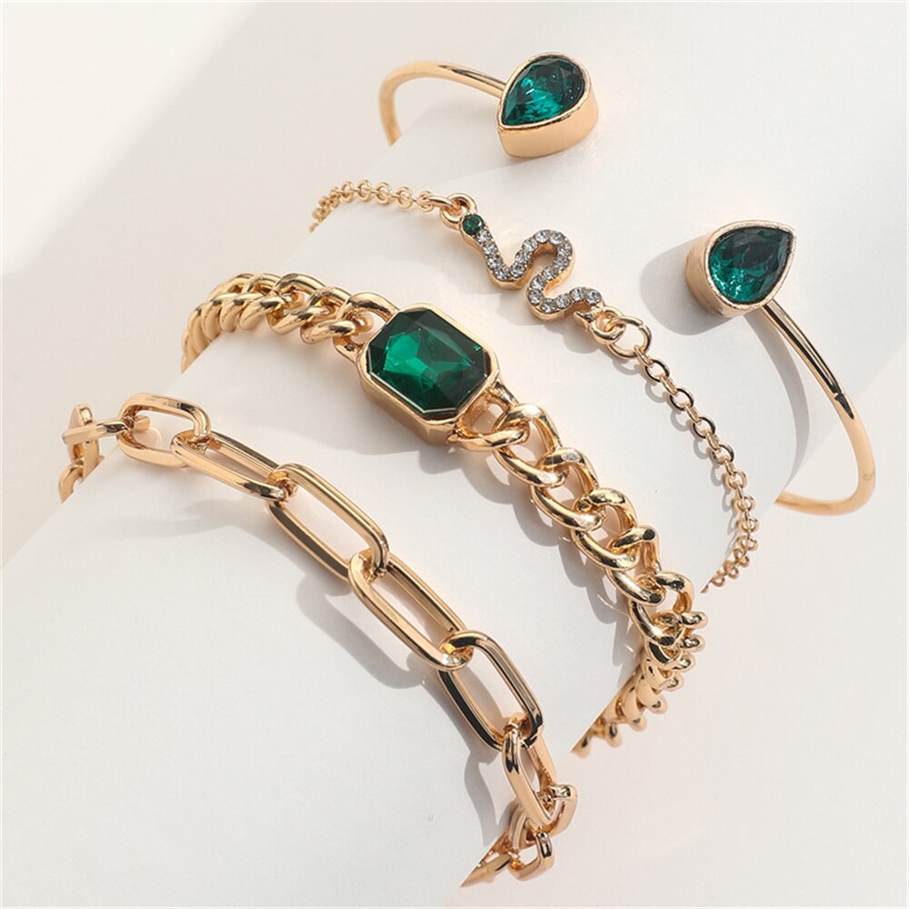 Vintage Emerald Crystal Bracelet Set