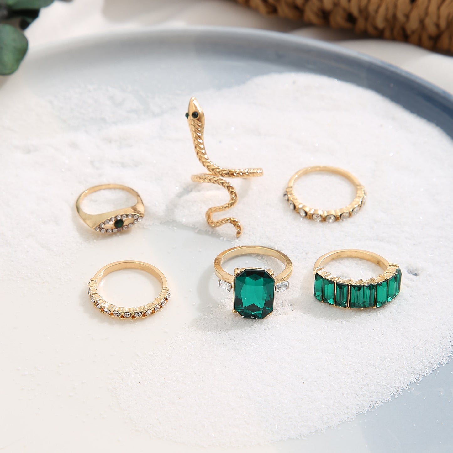 Golden Emerald Ring Set